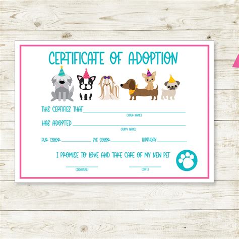 Puppy Adoption Certificate Free Printable